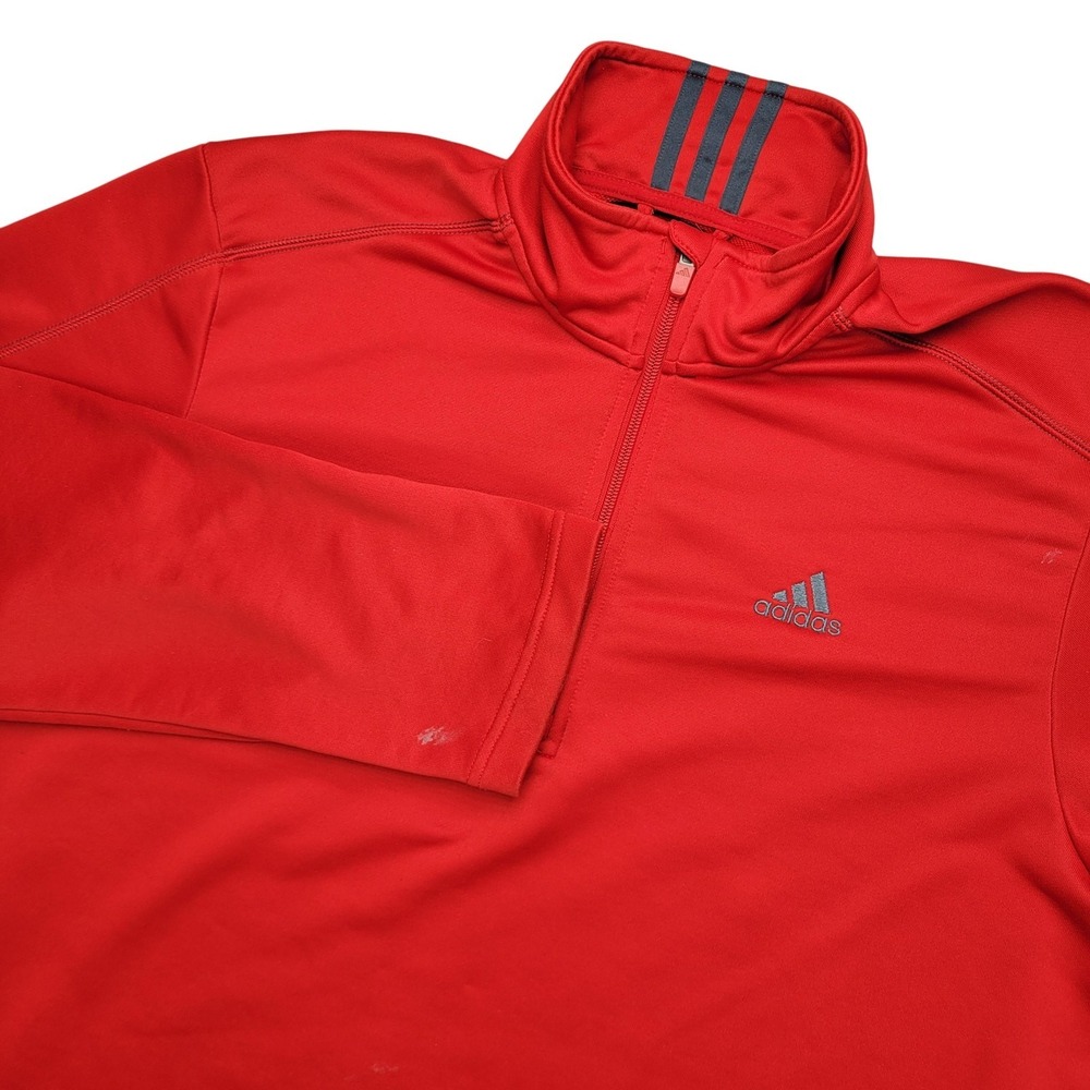 Adidas Pullover Mens XL Red 1/4 Zip Long Sleeve Athletic Top Mock Neck